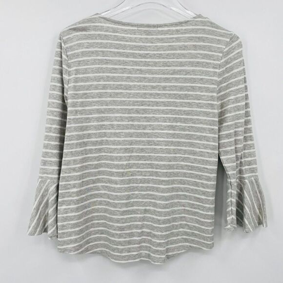 J. Crew Size Small Gray & White Striped 3/4 Bell Sleeve Knit Top - Picture 7 of 9